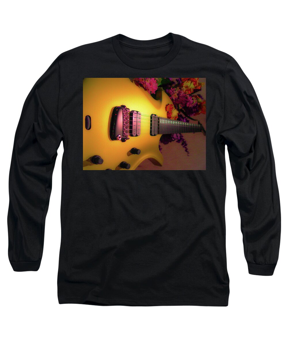 Parker Fly Long Sleeve T-Shirt featuring the digital art Parker Fly Guitar Hover Series by Guitarwacky Fine Art