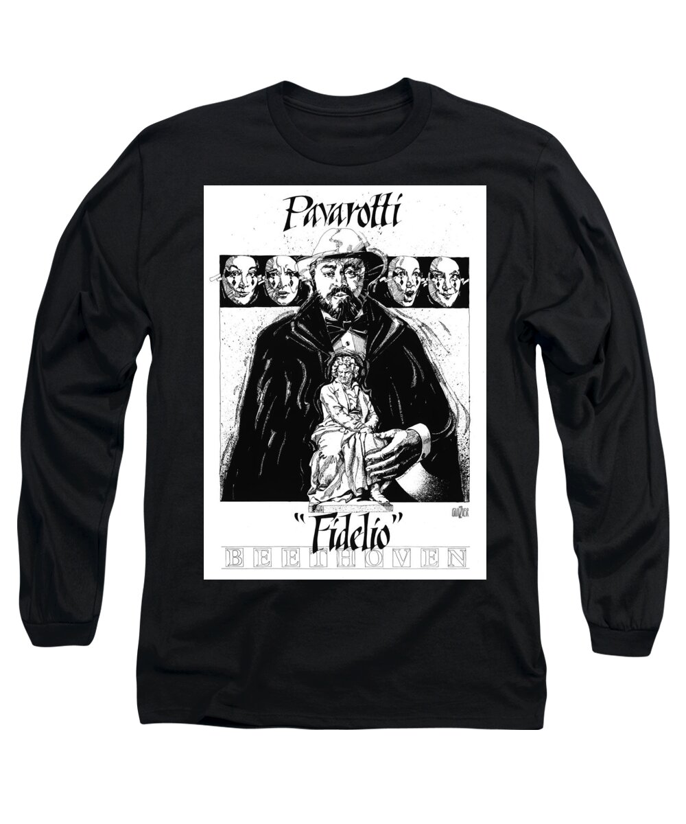 Pavarotti Long Sleeve T-Shirt featuring the digital art Pavarotti Fidelio Inking by Garth Glazier