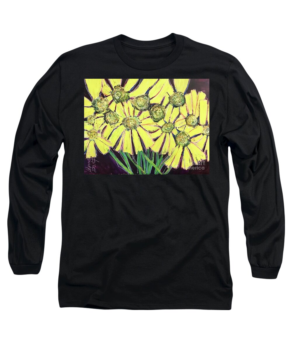 Floral Long Sleeve T-Shirt featuring the painting Peepers Peepers by Sherry Harradence