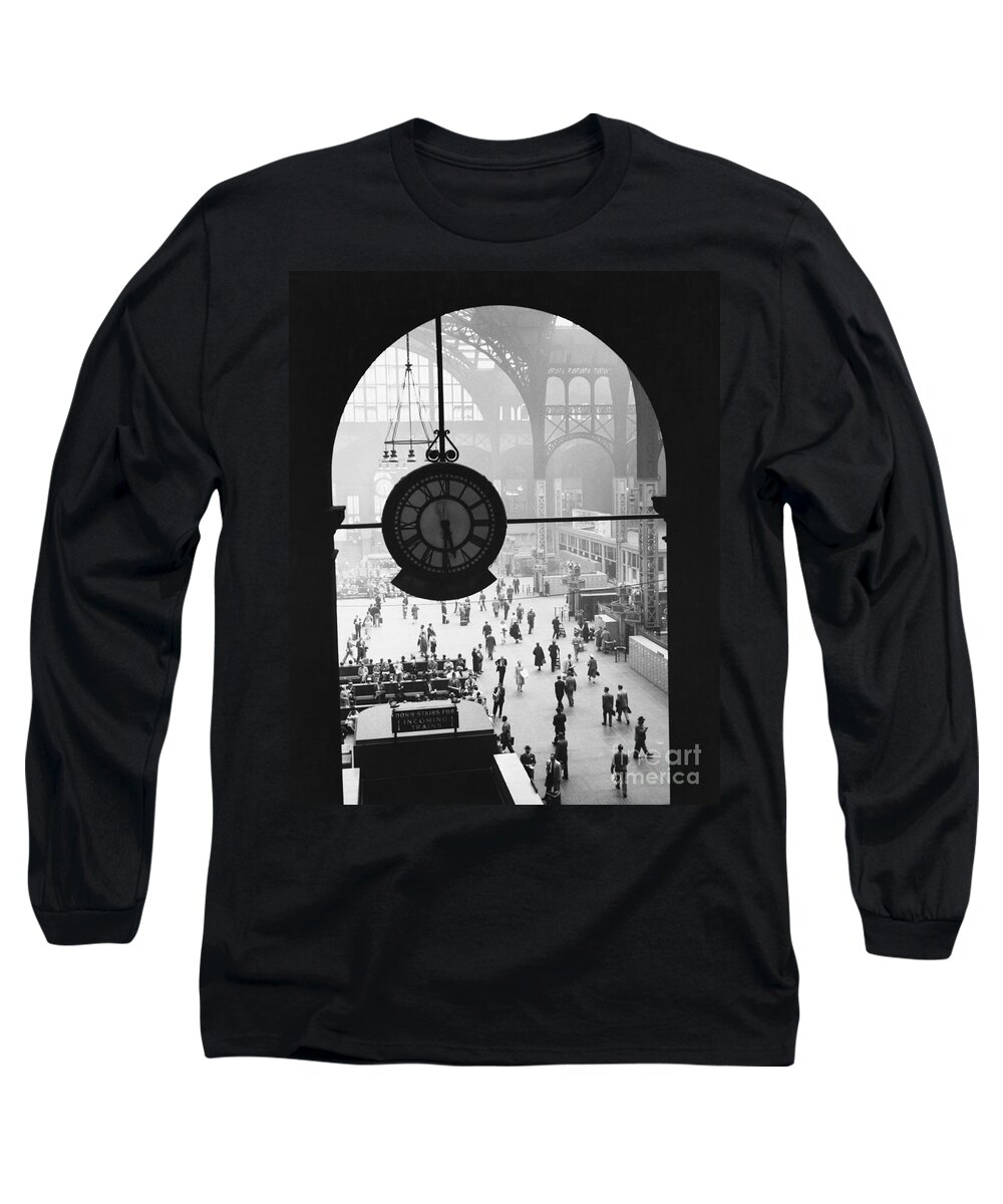 Historic Long Sleeve T-Shirt featuring the photograph Penn Station Clock by Van D Bucher and Photo Researchers