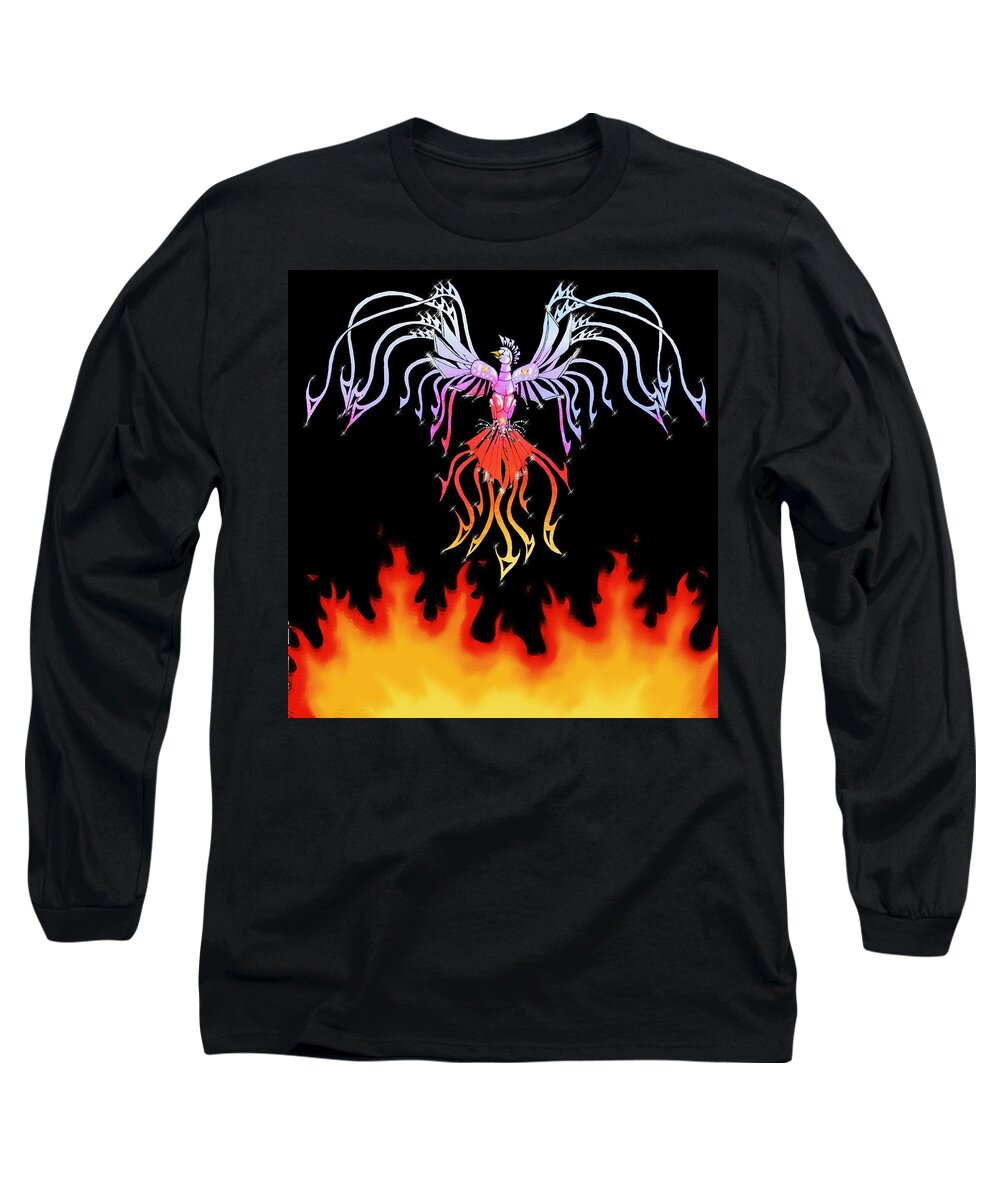 Phoenix Machine Long Sleeve T-Shirt featuring the digital art Phoenix Machine by Scarlett Royale