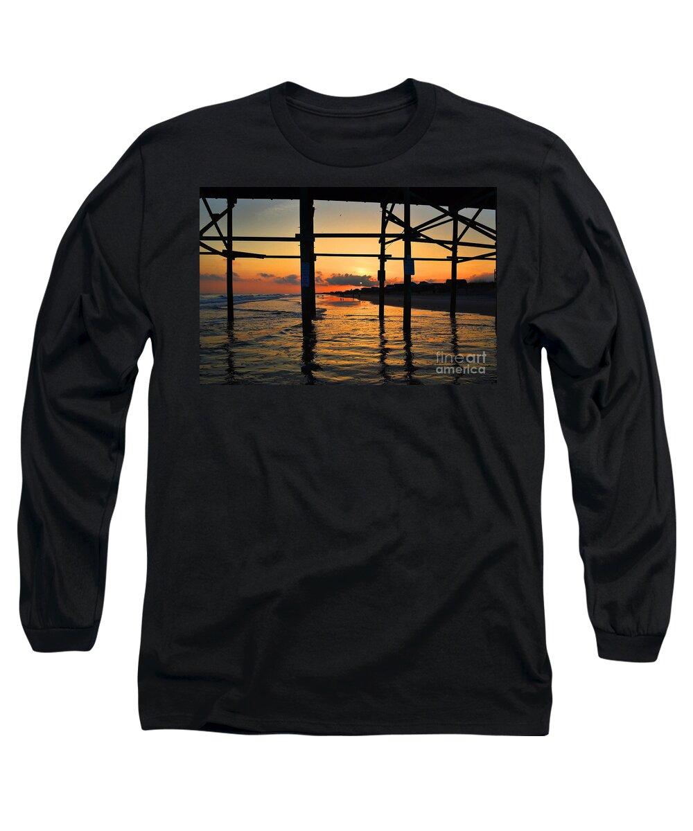 Sunset Long Sleeve T-Shirt featuring the photograph Oak Island Pier Sunset by Amy Lucid