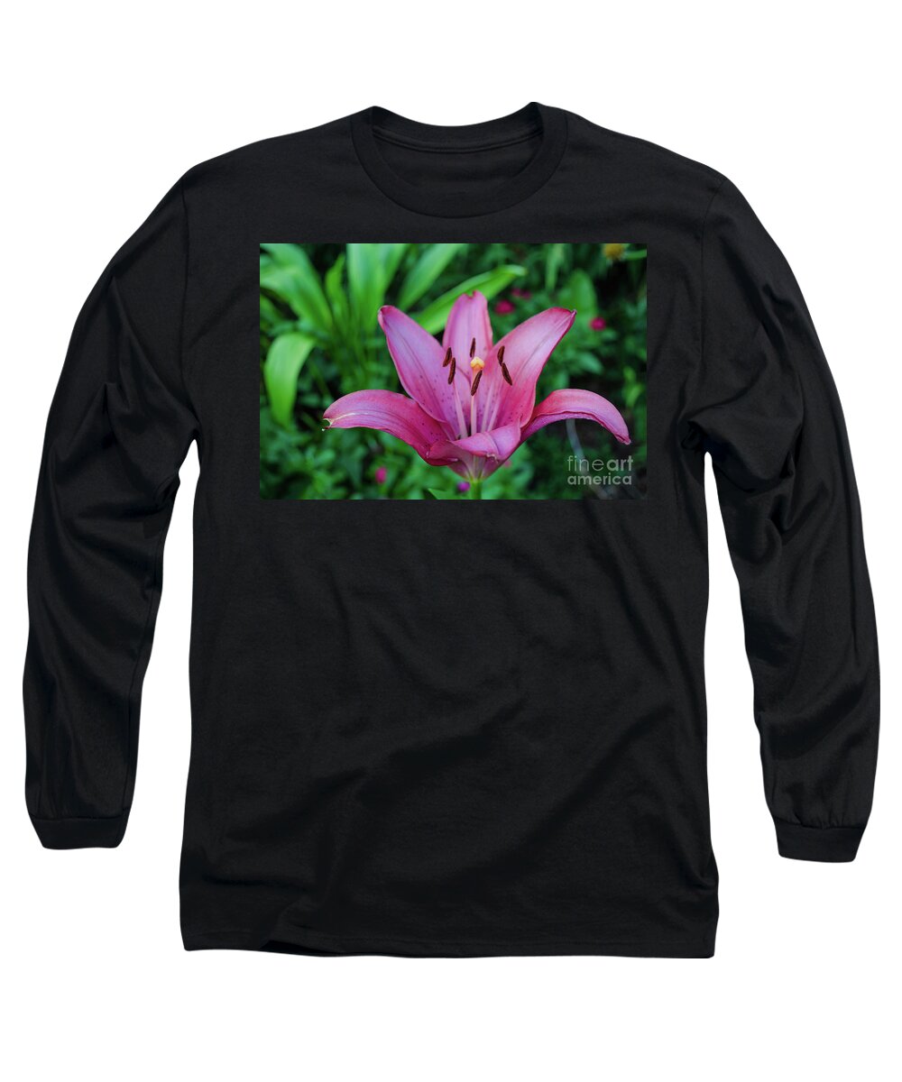 Flower Long Sleeve T-Shirt featuring the photograph Pink Lily by Donna Brown