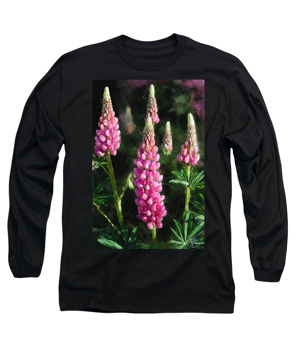 Beautiful Long Sleeve T-Shirt featuring the digital art Pink Lupine Flowers by Debra Baldwin
