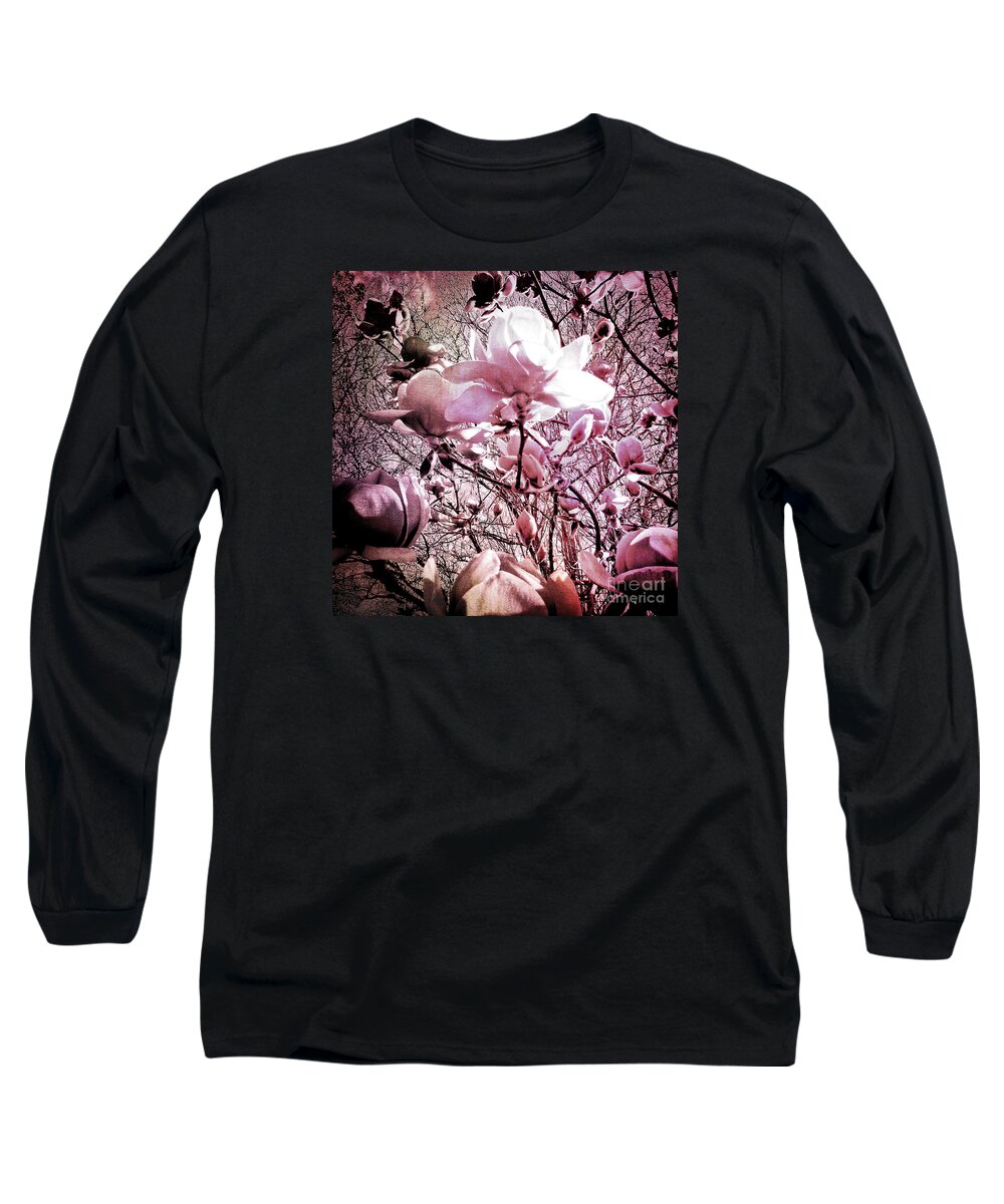 Magnolia Long Sleeve T-Shirt featuring the photograph Pink Magnolias by Karen Lewis