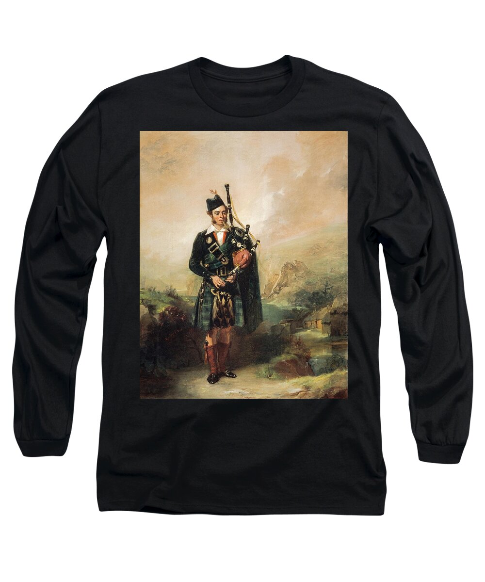 Scottish Long Sleeve T-Shirt featuring the painting Piper To Queen Victoria, 1843 by Alexander Johnston