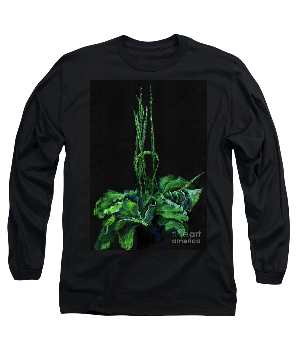 Summer Greenery Long Sleeve T-Shirt featuring the painting Plantain by Julia Khoroshikh