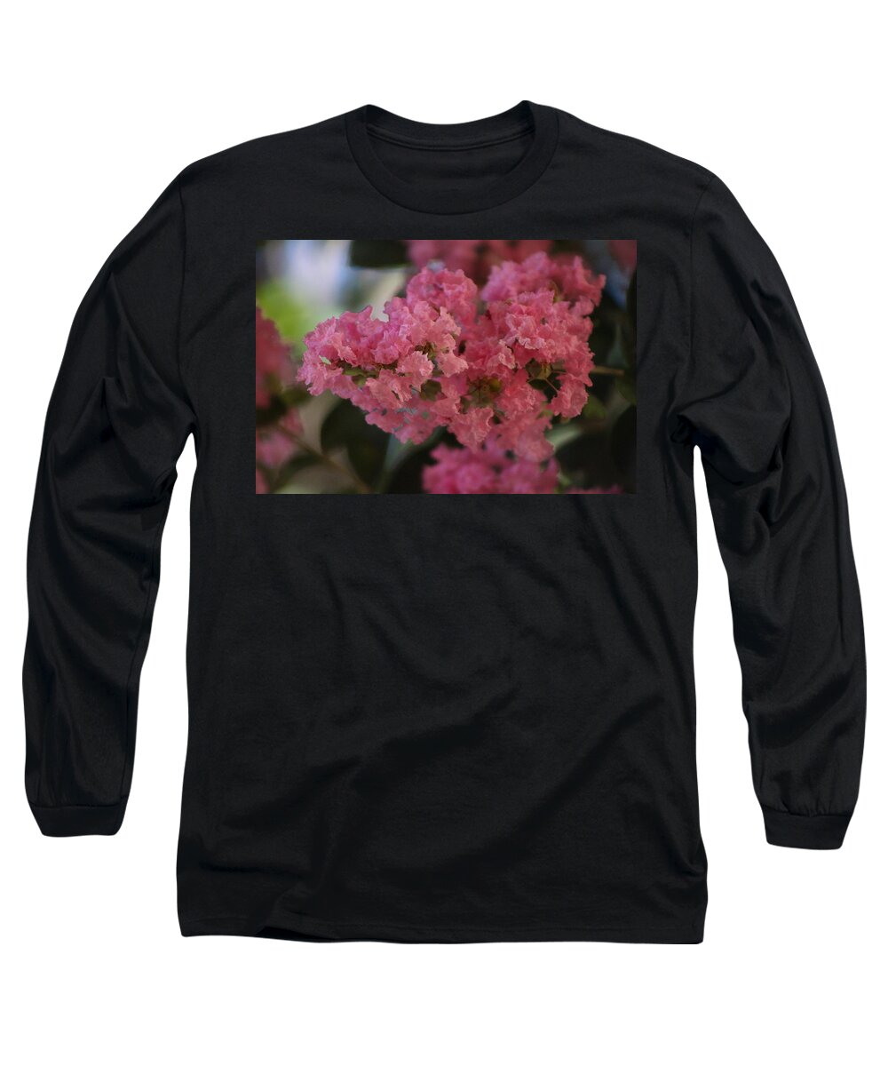 Prism Pink Long Sleeve T-Shirt featuring the photograph Prism Pink Flowering Crepe Myrtle by Colleen Cornelius