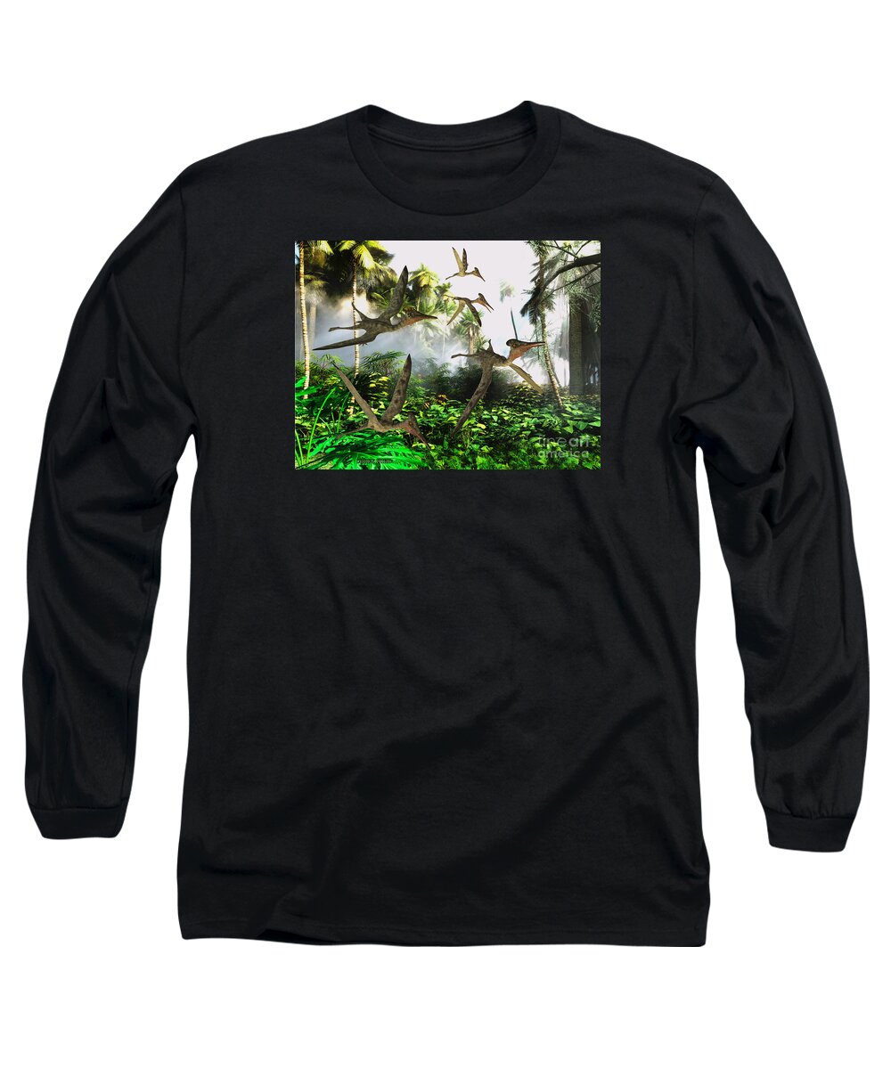 Dinosaur Long Sleeve T-Shirt featuring the painting Pterodactylus Flying Reptiles by Corey Ford