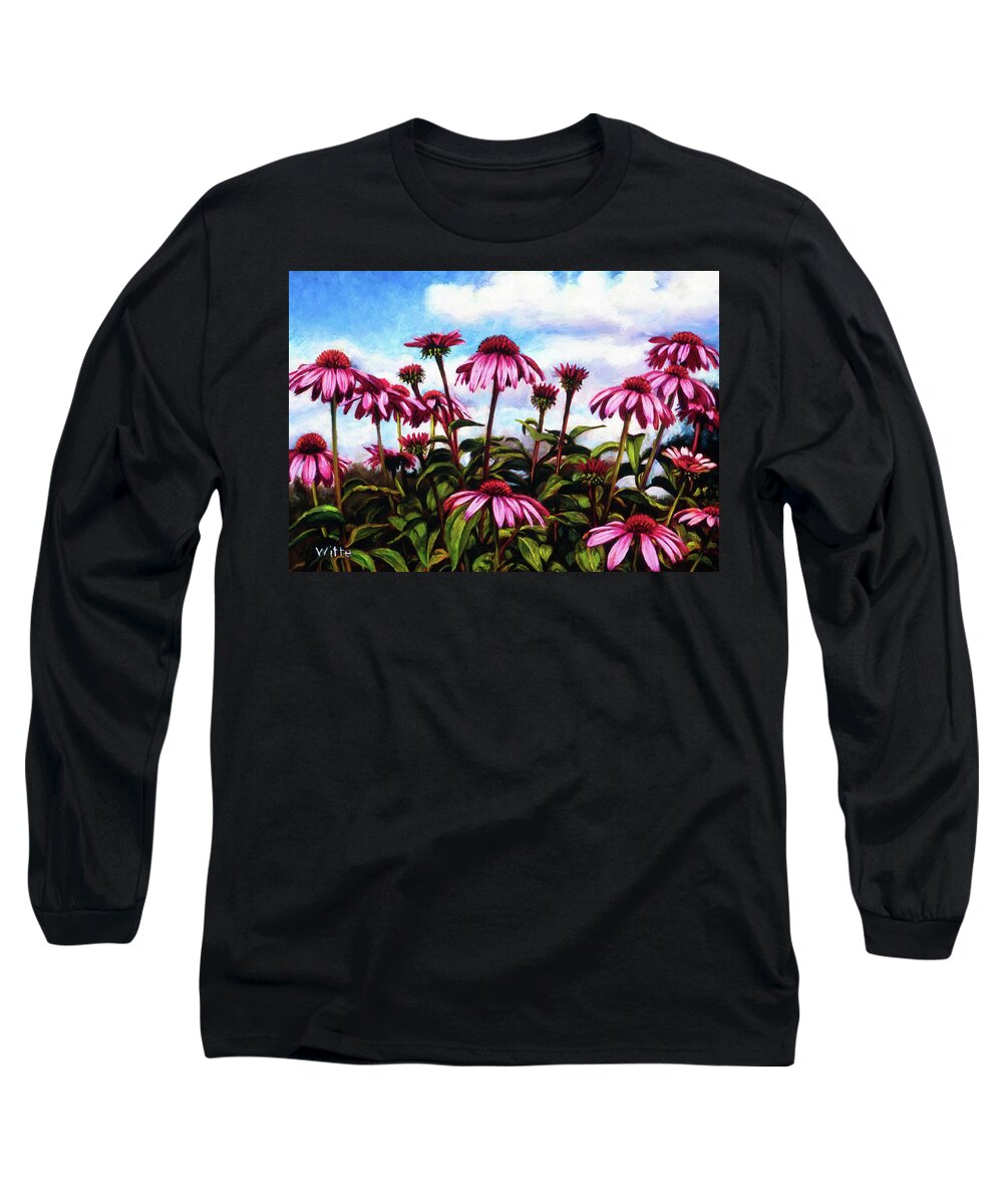 Flowers Long Sleeve T-Shirt featuring the painting Purple Coneflowers by Marie Witte