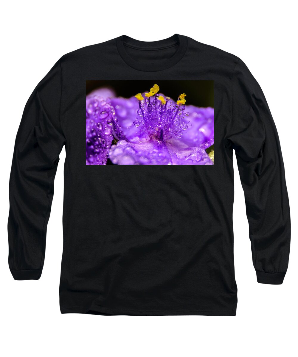 Water Drops Long Sleeve T-Shirt featuring the photograph Purple Flower After The Rain by Wolfgang Stocker