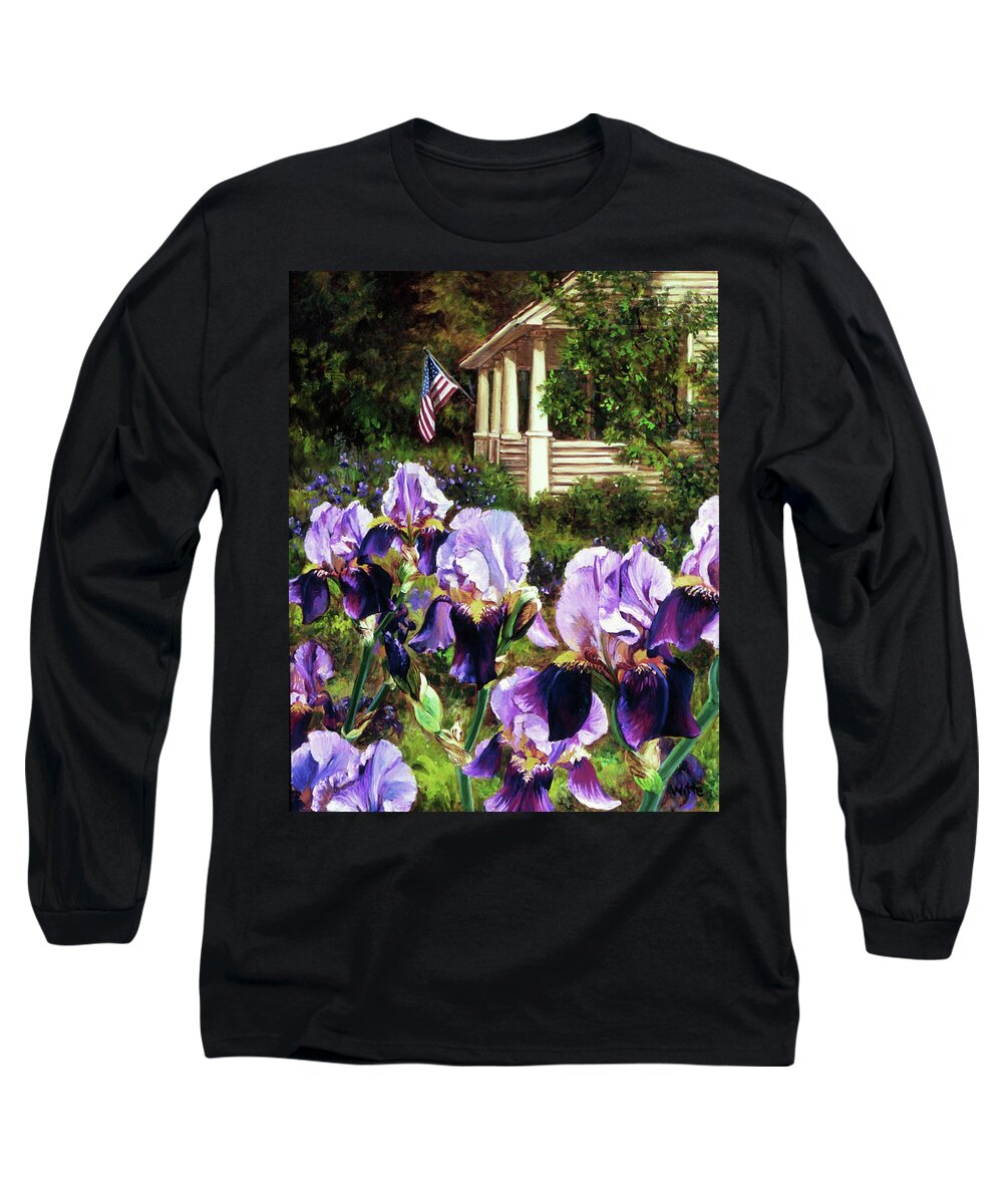 Iris Long Sleeve T-Shirt featuring the painting Purple Irises by Marie Witte