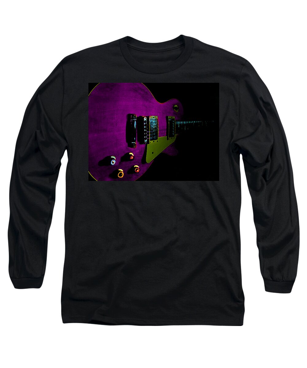 Guitar Long Sleeve T-Shirt featuring the digital art Purple Relic Les Paul II Hover Series by Guitarwacky Fine Art