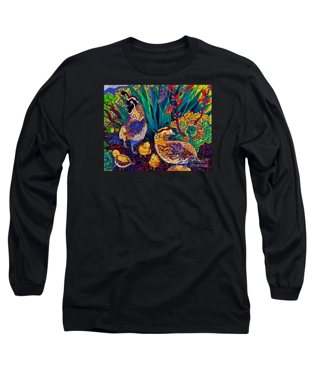 Succulent Long Sleeve T-Shirt featuring the painting Quail Family by Cathy Carey