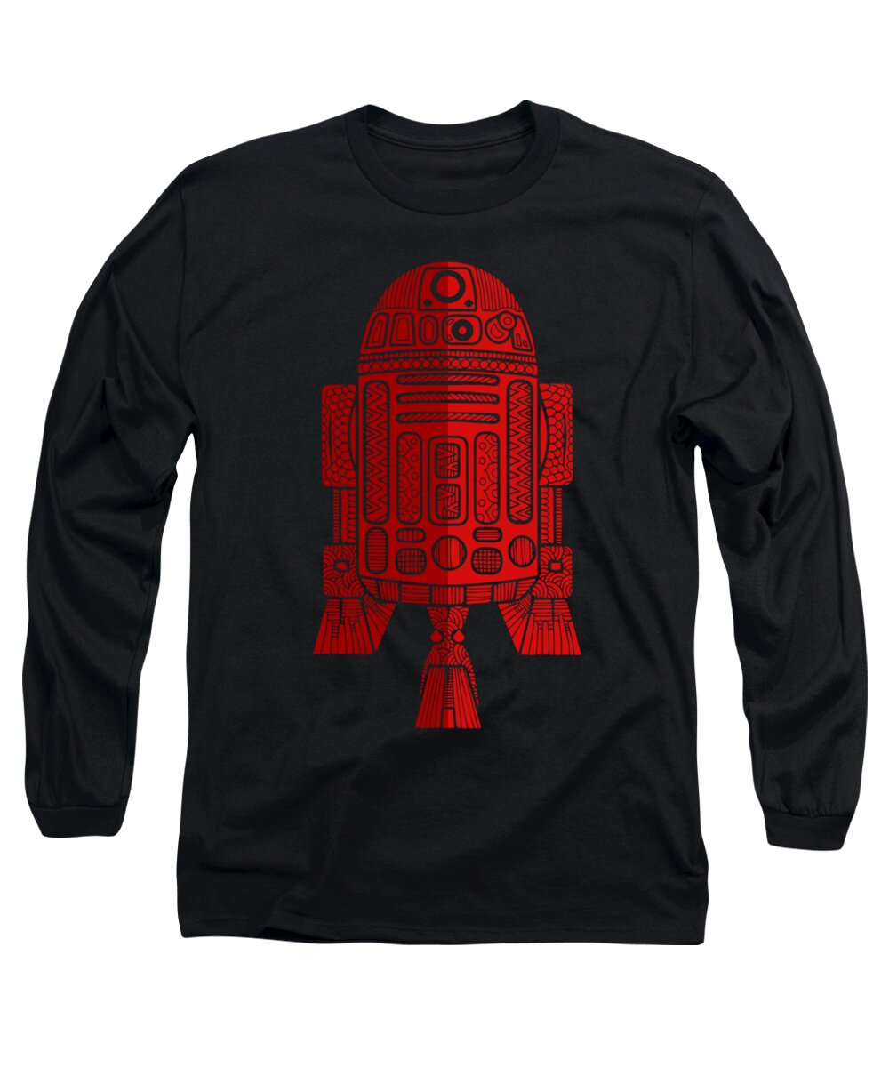 R2d2 Long Sleeve T-Shirt featuring the mixed media R2D2 - Star Wars Art - Red 2 by Studio Grafiikka