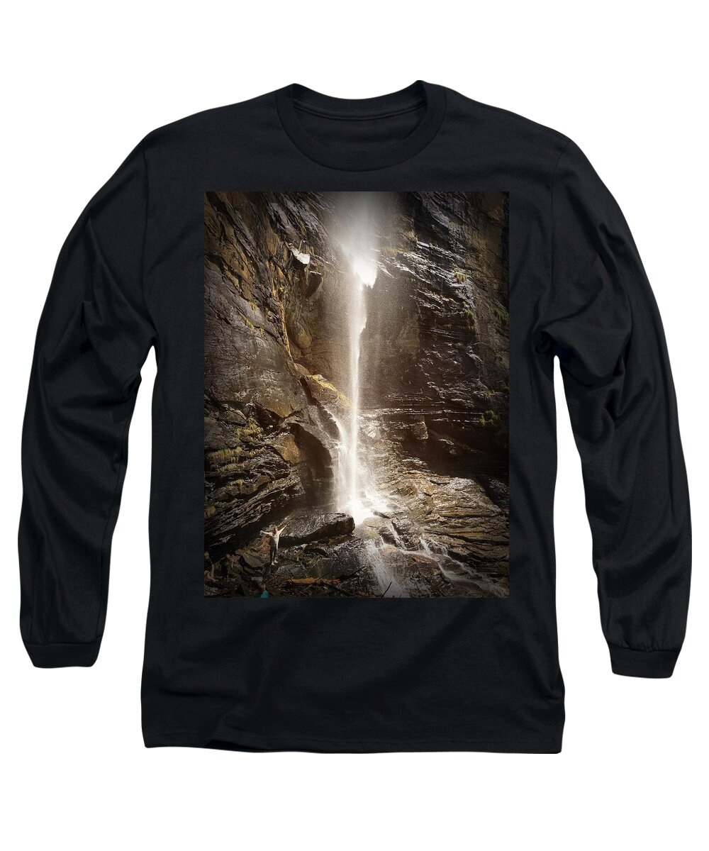 Kelly Hazel Long Sleeve T-Shirt featuring the photograph Rainbow Falls of Jones Gap by Kelly Hazel
