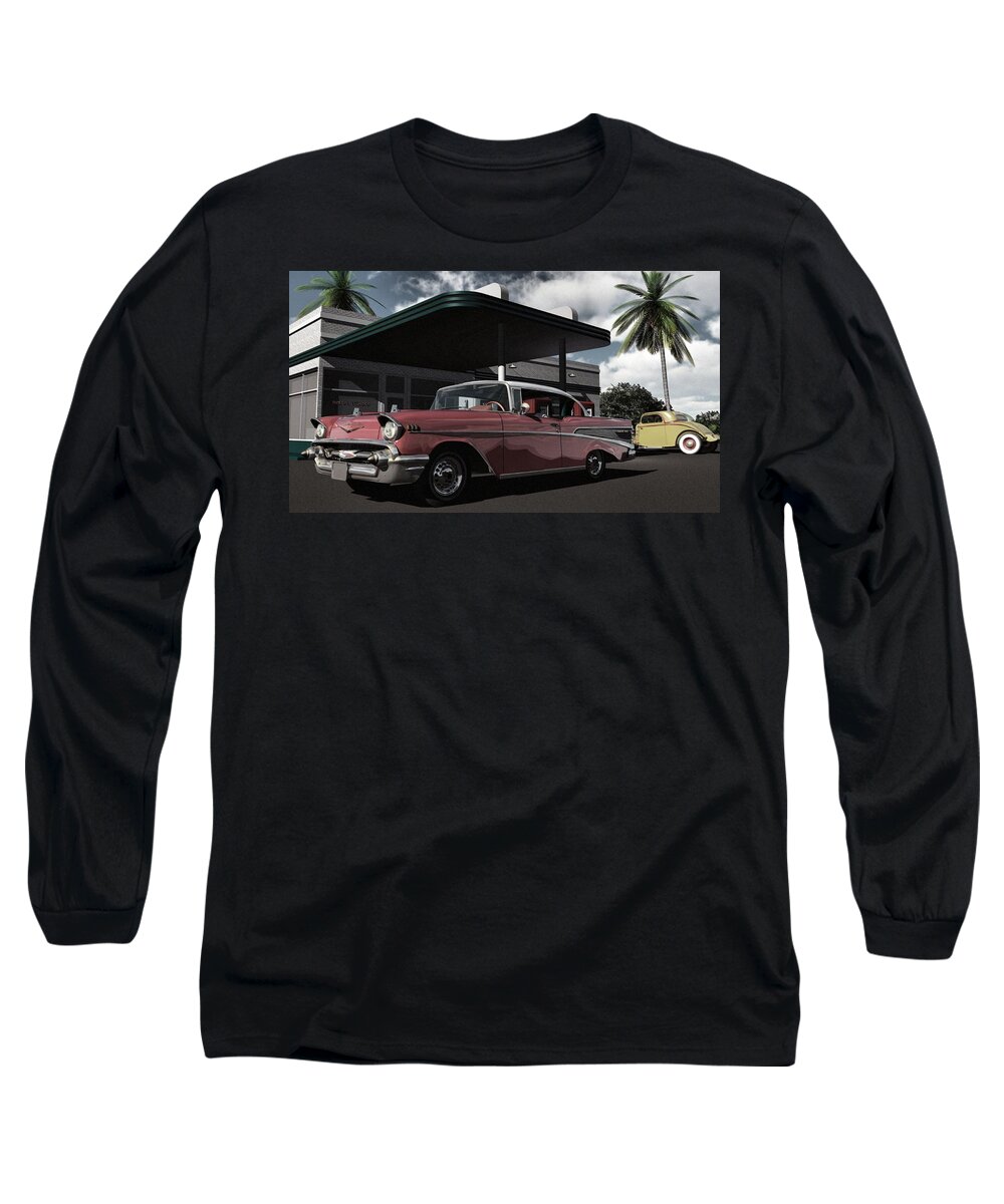 Automotive Long Sleeve T-Shirt featuring the digital art Ratso's Garage by Richard Rizzo