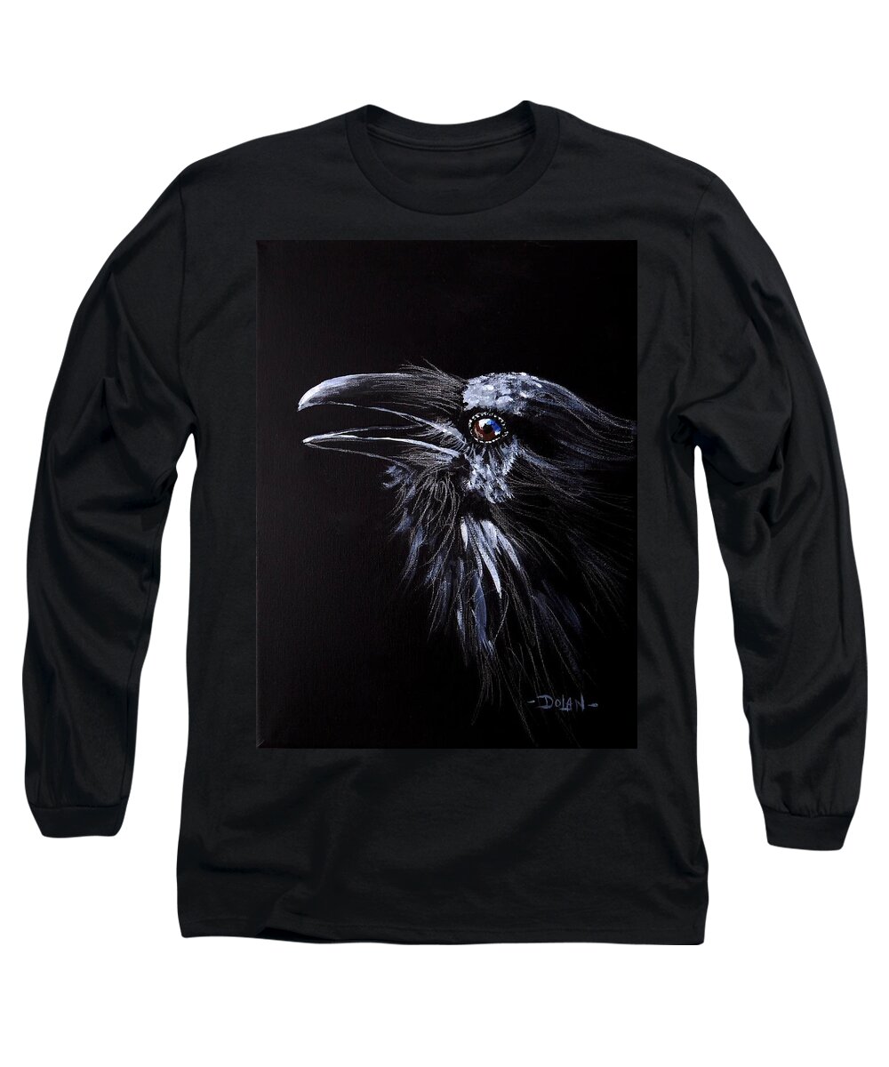 Raven Long Sleeve T-Shirt featuring the painting Raven Portrait by Pat Dolan
