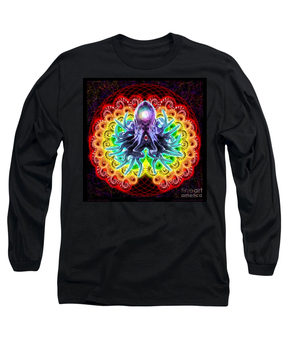 Octopus Long Sleeve T-Shirt featuring the mixed media Reaching Out by Tony Koehl