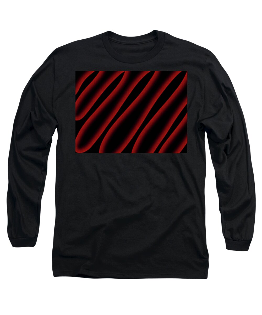 Waves Long Sleeve T-Shirt featuring the mixed media Red and black abstract waves by Lisa Stanley