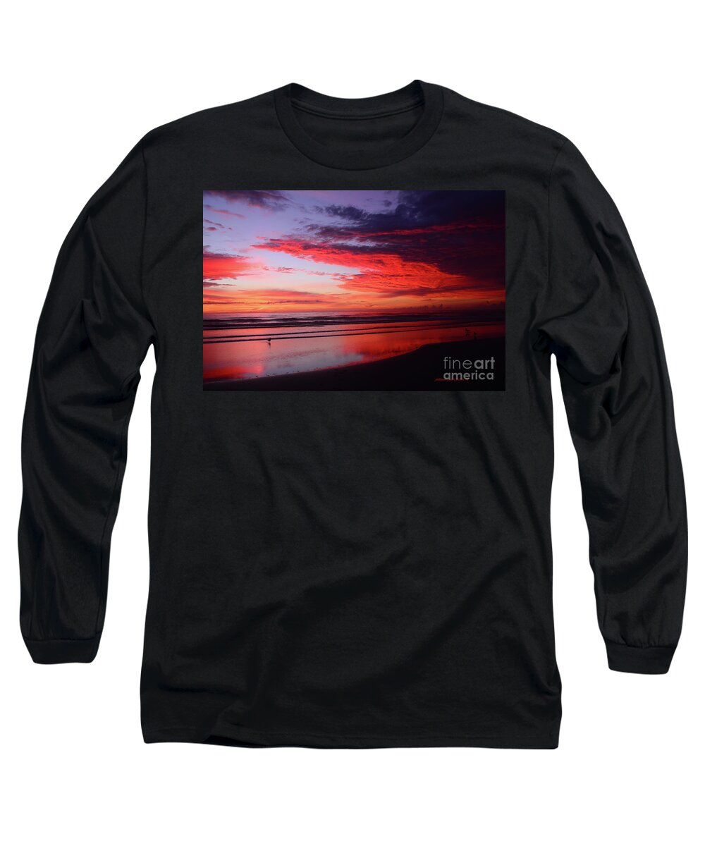Beach Prints Long Sleeve T-Shirt featuring the painting Brilliant Dawn at the beach 8-14-16 by Julianne Felton