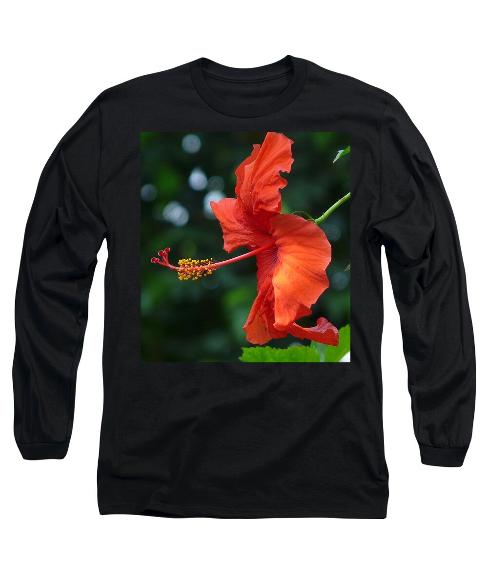 Flower Long Sleeve T-Shirt featuring the photograph Red Hibiscus by Valerie Ornstein