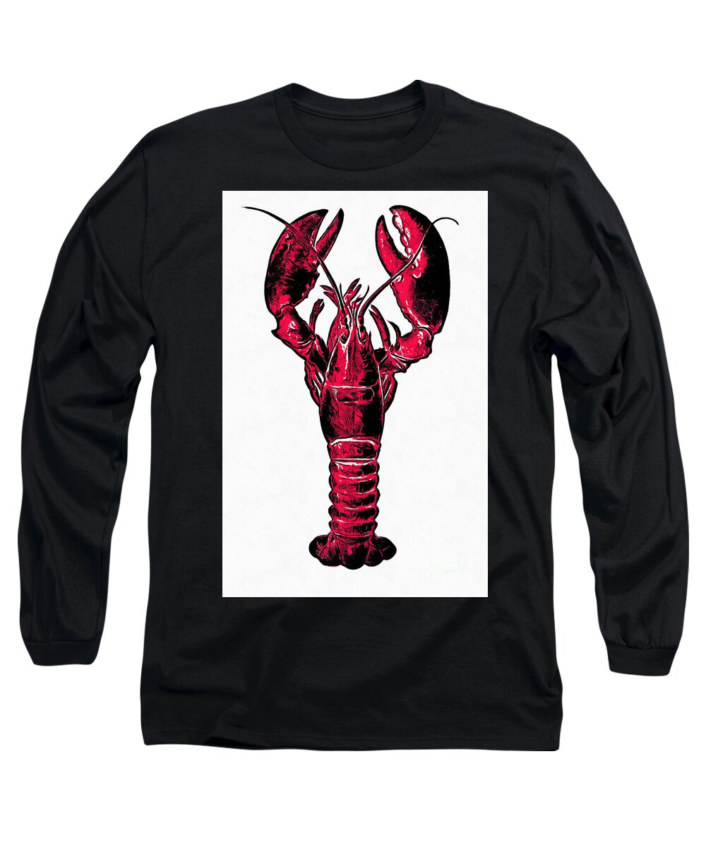 Lobster Long Sleeve T-Shirt featuring the drawing Red Lobster by Edward Fielding