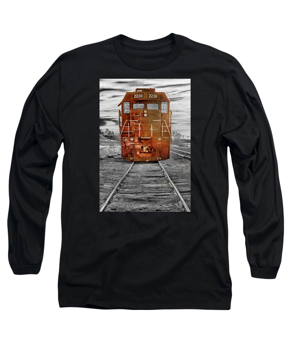 Railroad Long Sleeve T-Shirt featuring the photograph Red Locomotive by James BO Insogna