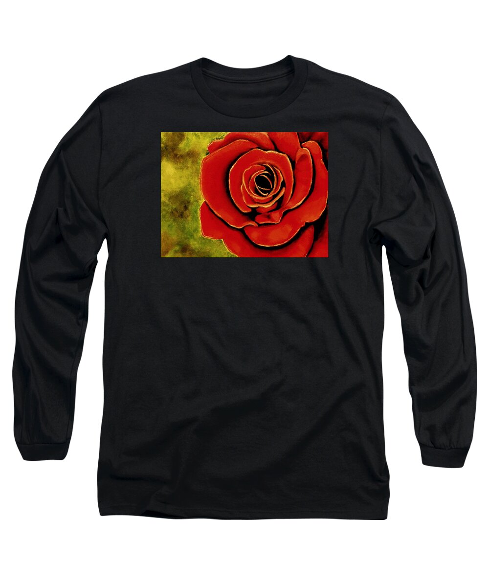 Flower Long Sleeve T-Shirt featuring the painting Red Rose Blooms by Victoria Rhodehouse