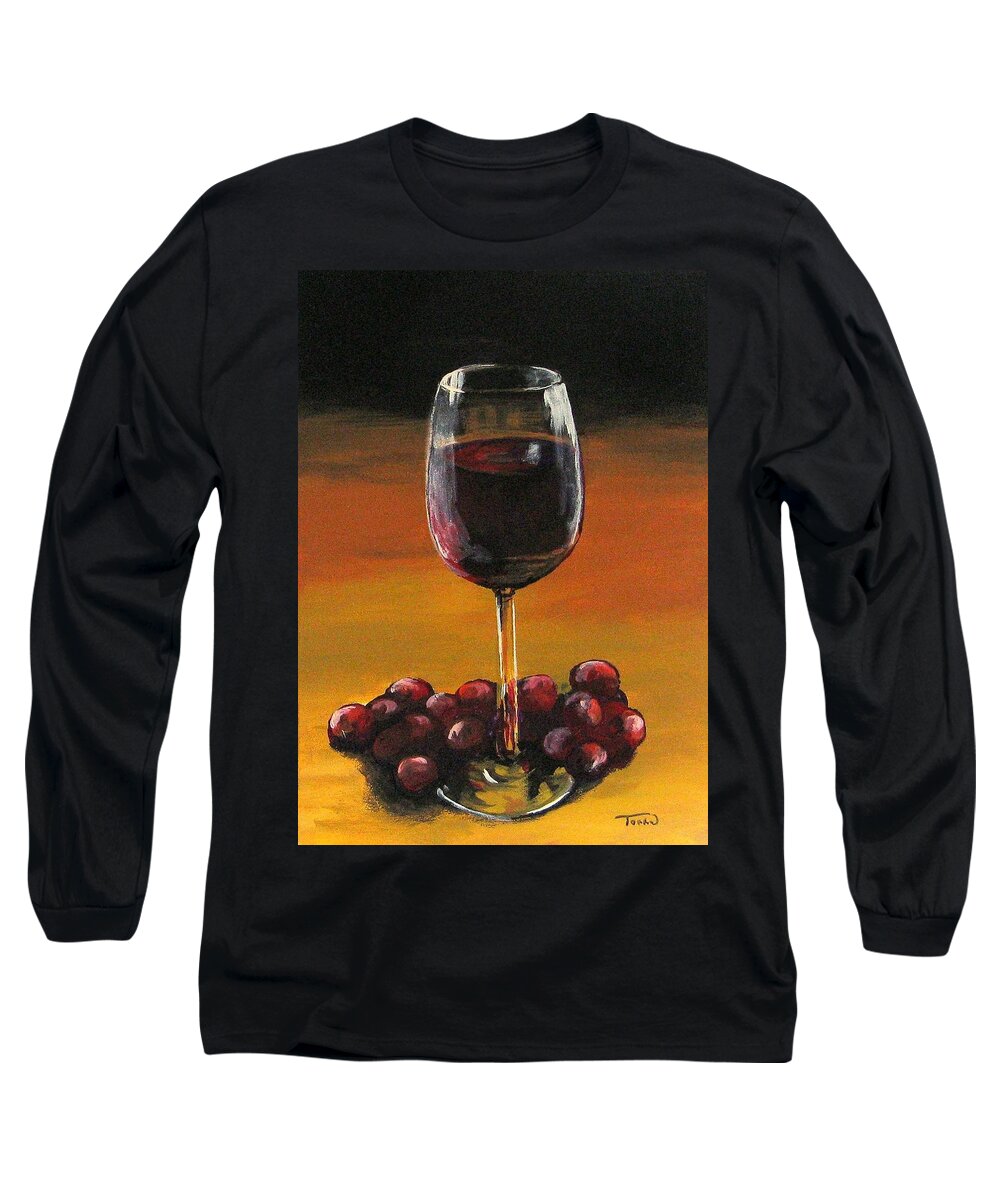 Wine Long Sleeve T-Shirt featuring the painting Red Wine and Red Grapes by Torrie Smiley