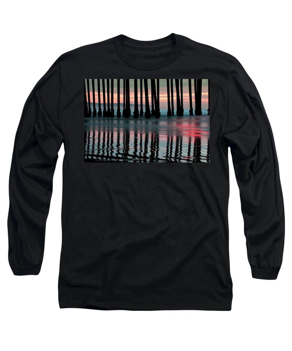 America Long Sleeve T-Shirt featuring the photograph Reflections Under the Pier - Pismo Beach California by Gregory Ballos