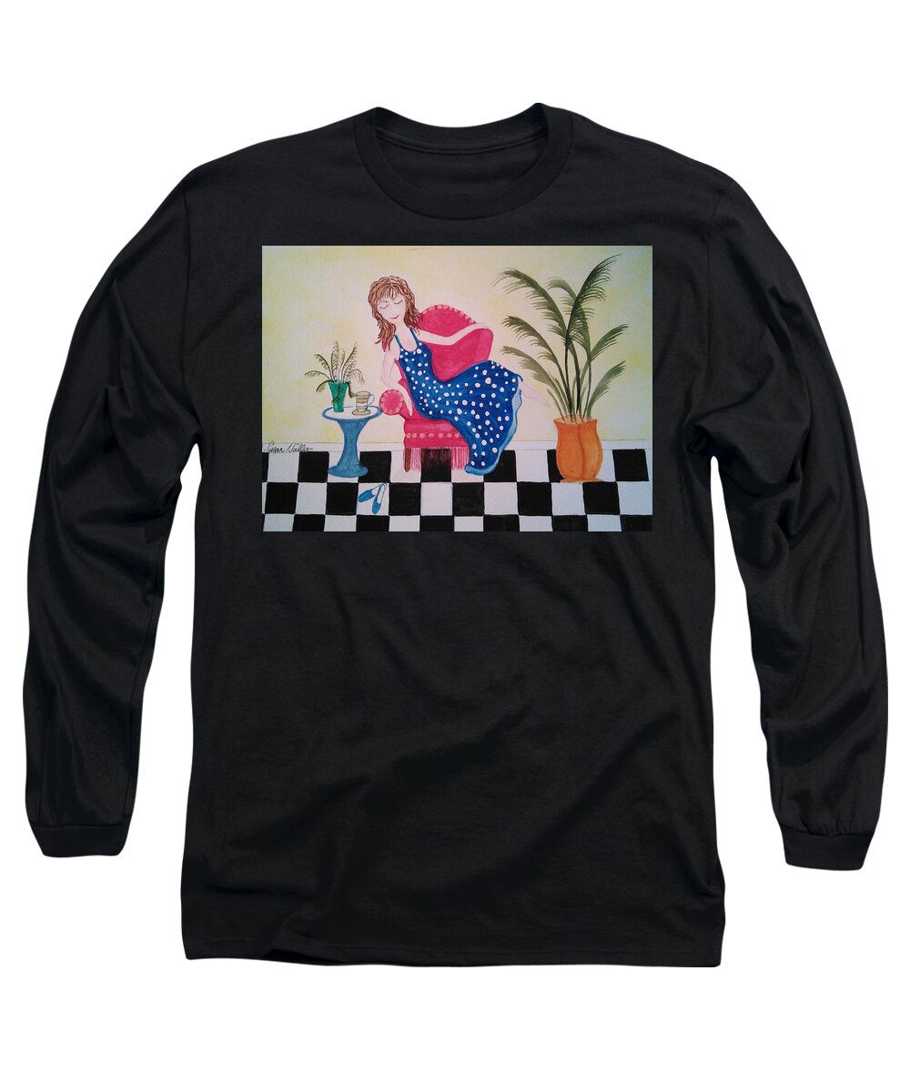 Whimsical Long Sleeve T-Shirt featuring the painting Relax by Susan Nielsen