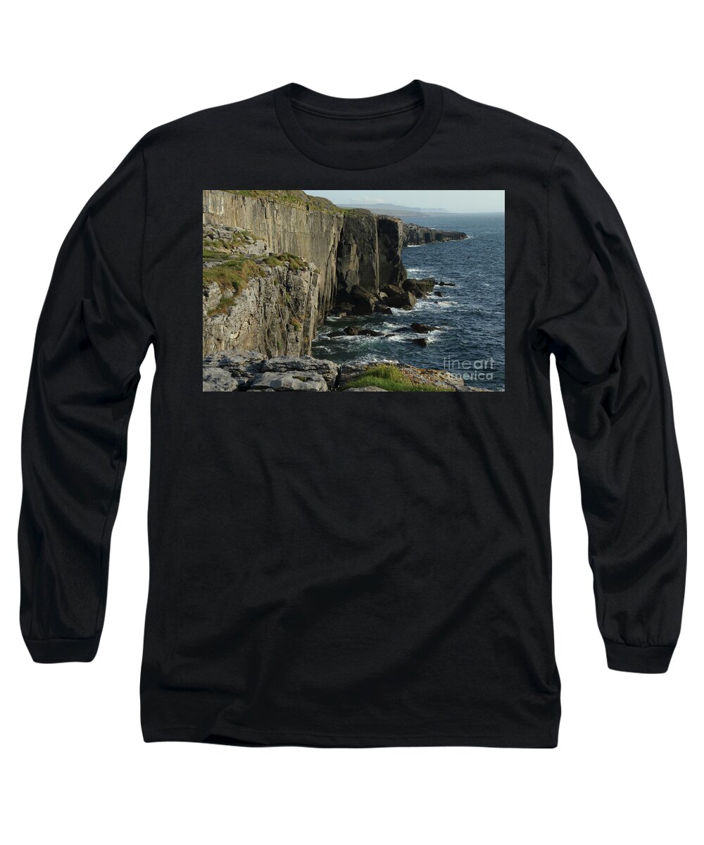 Burren Co Clare Ireland Wildatlanticway Rock Climbing Atlantic Ocean Waves Seascape Landscape Photography Pskeltonphoto Long Sleeve T-Shirt featuring the photograph Rock climbing Burren by Peter Skelton