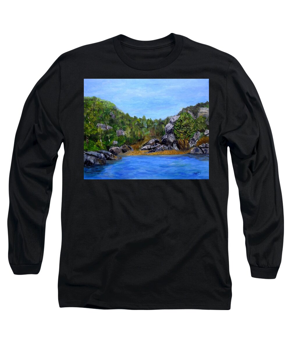 Landscape Long Sleeve T-Shirt featuring the painting Rocky Cove by Peggy King