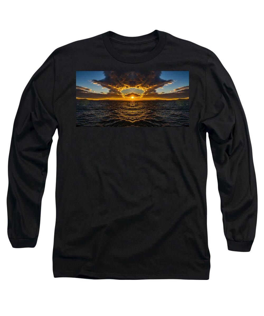 America Long Sleeve T-Shirt featuring the digital art Rosario Strait Sunset Reflection by Pelo Blanco Photo