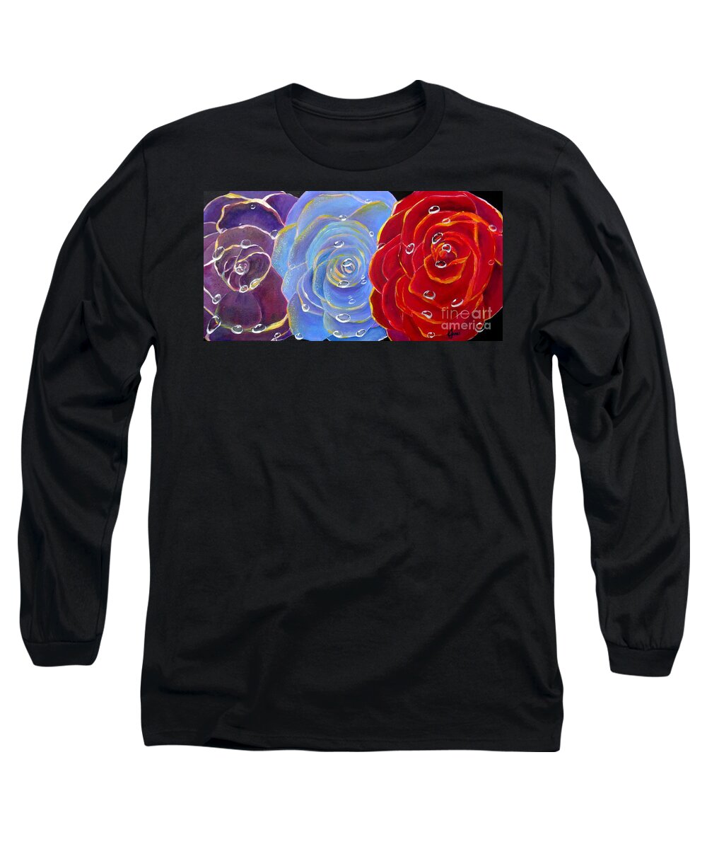 Rose Long Sleeve T-Shirt featuring the painting Rose Medley by Karen Jane Jones