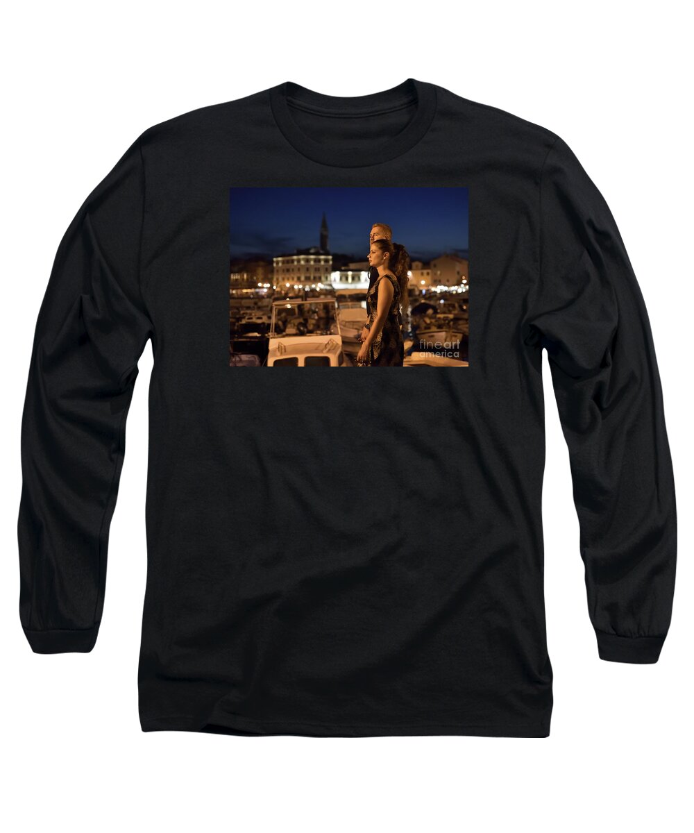 Night Long Sleeve T-Shirt featuring the photograph Rovinj after Dark by Norman Gabitzsch