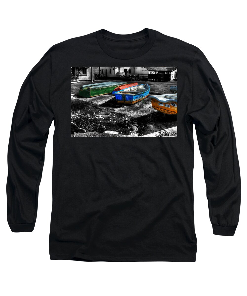 Rowing Long Sleeve T-Shirt featuring the photograph Row boats at Mudeford by Chris Day
