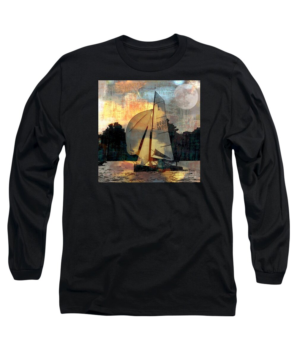 Manipulated Long Sleeve T-Shirt featuring the photograph Sailing into the Sunset by LemonArt Photography