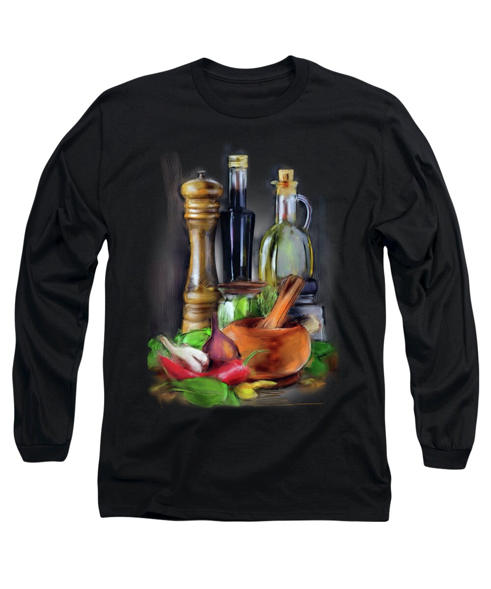 Vegetables Long Sleeve T-Shirt featuring the painting Salad Dressing by Melanie D