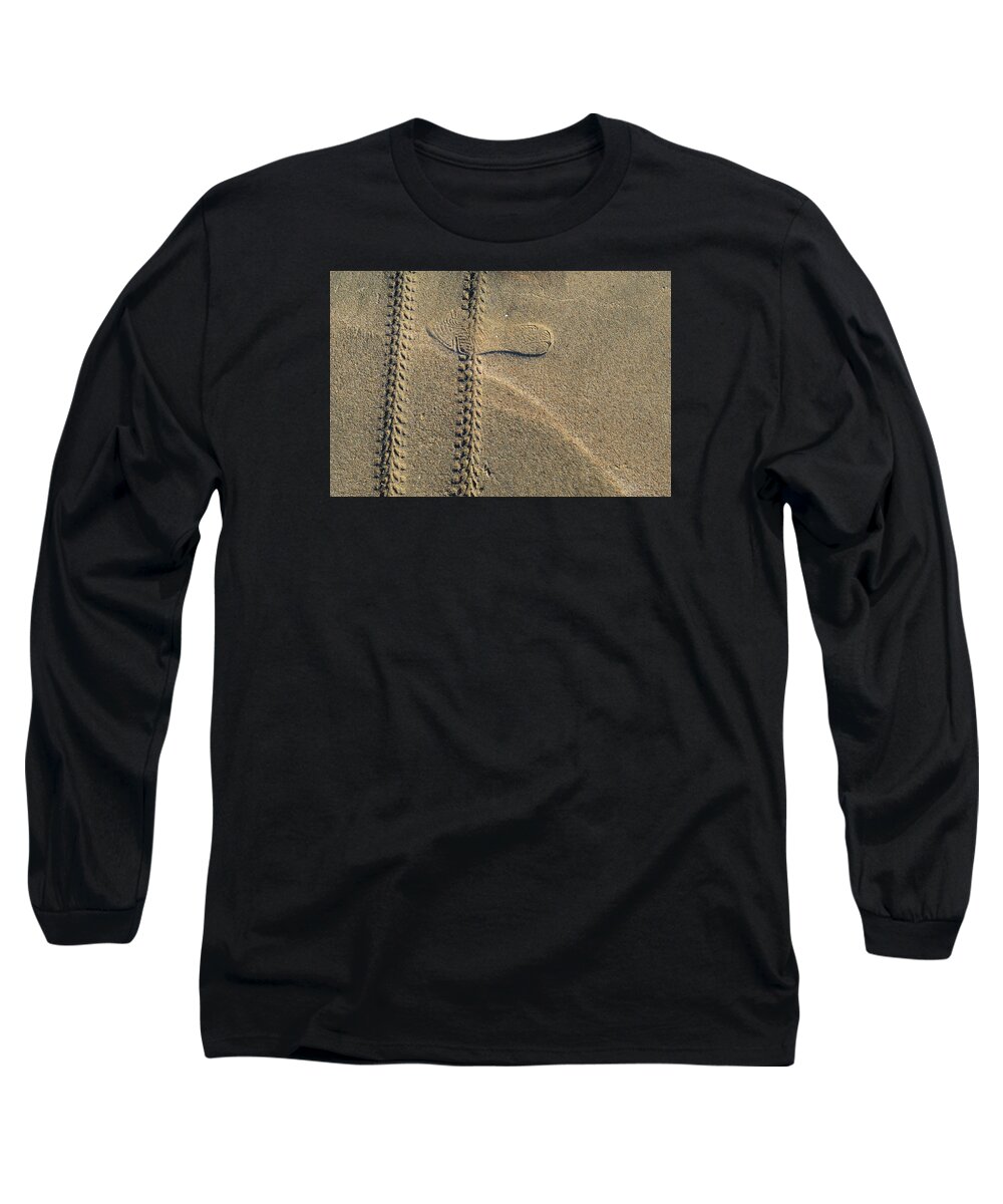 Abstract Long Sleeve T-Shirt featuring the photograph Sand Tracks by Lyle Crump