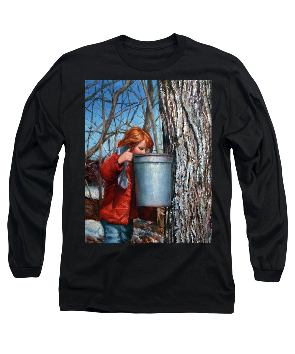 Winter Series Long Sleeve T-Shirt featuring the painting Sap Bucket by Marie Witte