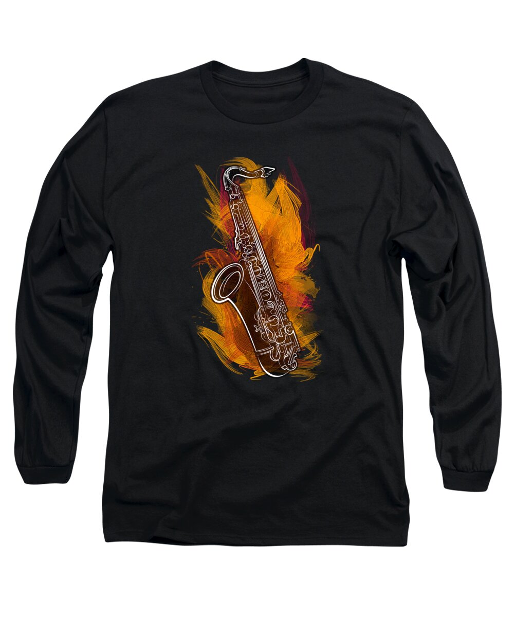 Sax Long Sleeve T-Shirt featuring the digital art Sax Craze by Peter Awax