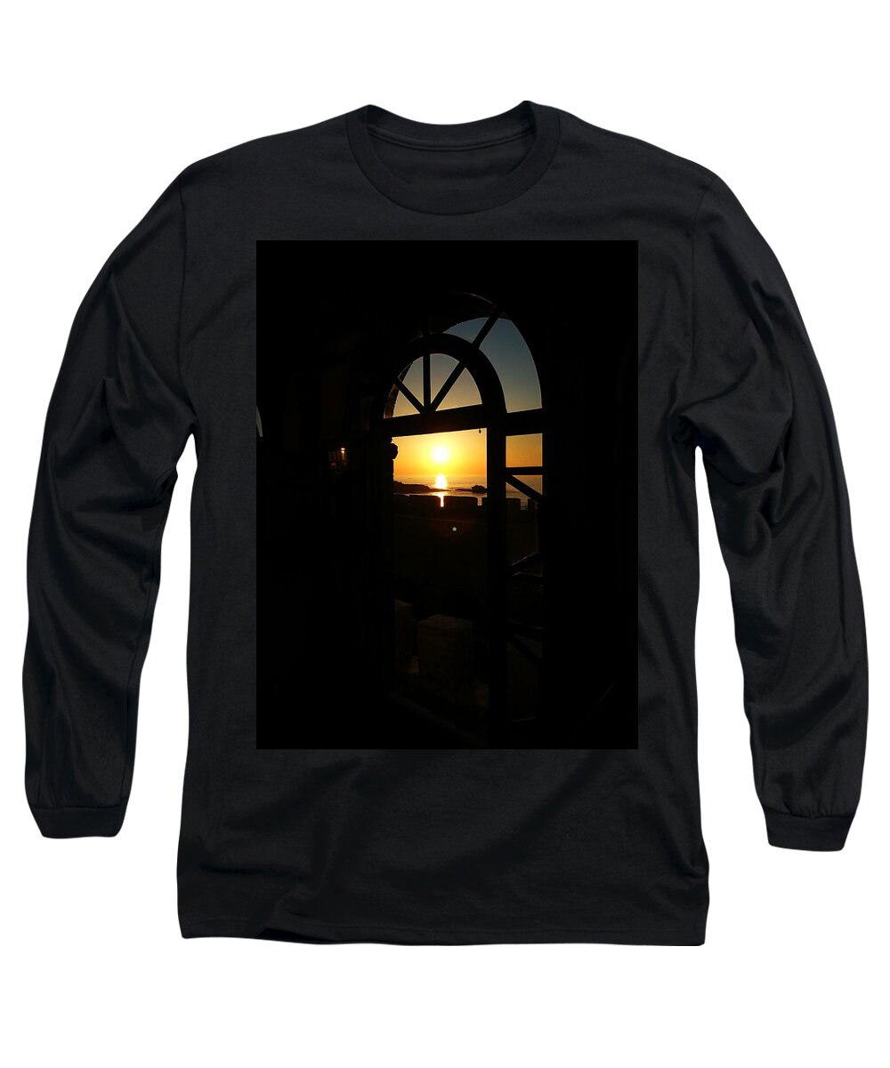 Landscape Long Sleeve T-Shirt featuring the photograph Sea sunset from the window by Jarek Filipowicz