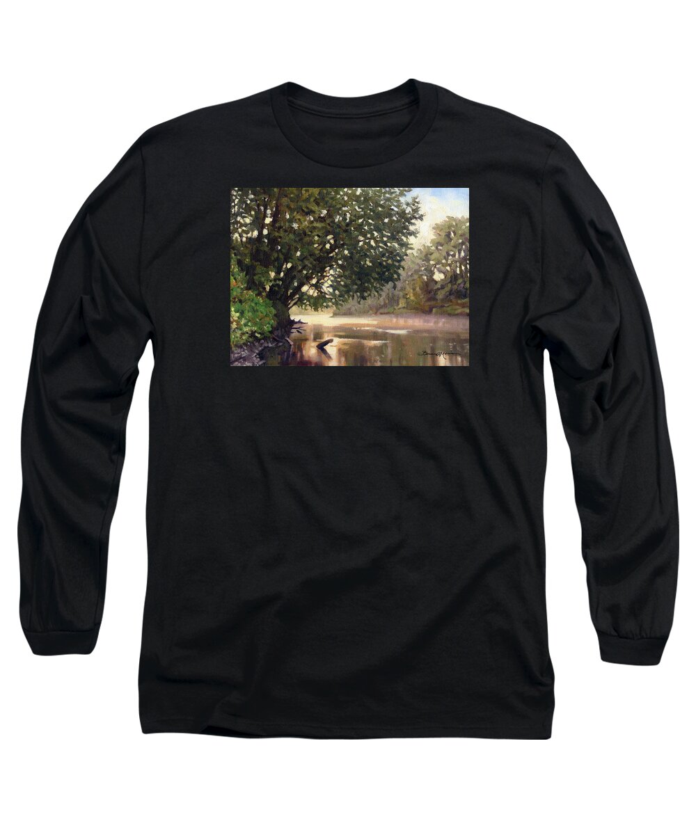 River Painting Long Sleeve T-Shirt featuring the painting September Dawn Little Sioux River - Plein Air by Bruce Morrison