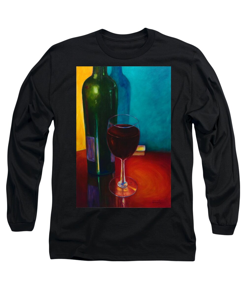 Wine Bottle Long Sleeve T-Shirt featuring the painting Shannon's Red by Shannon Grissom