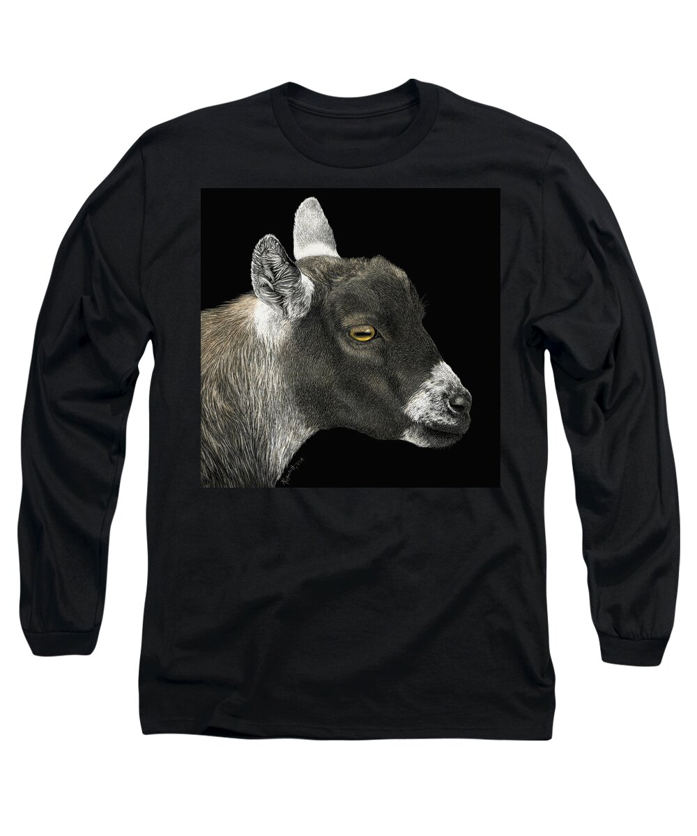 Goat Long Sleeve T-Shirt featuring the drawing Show Goat by Ann Ranlett