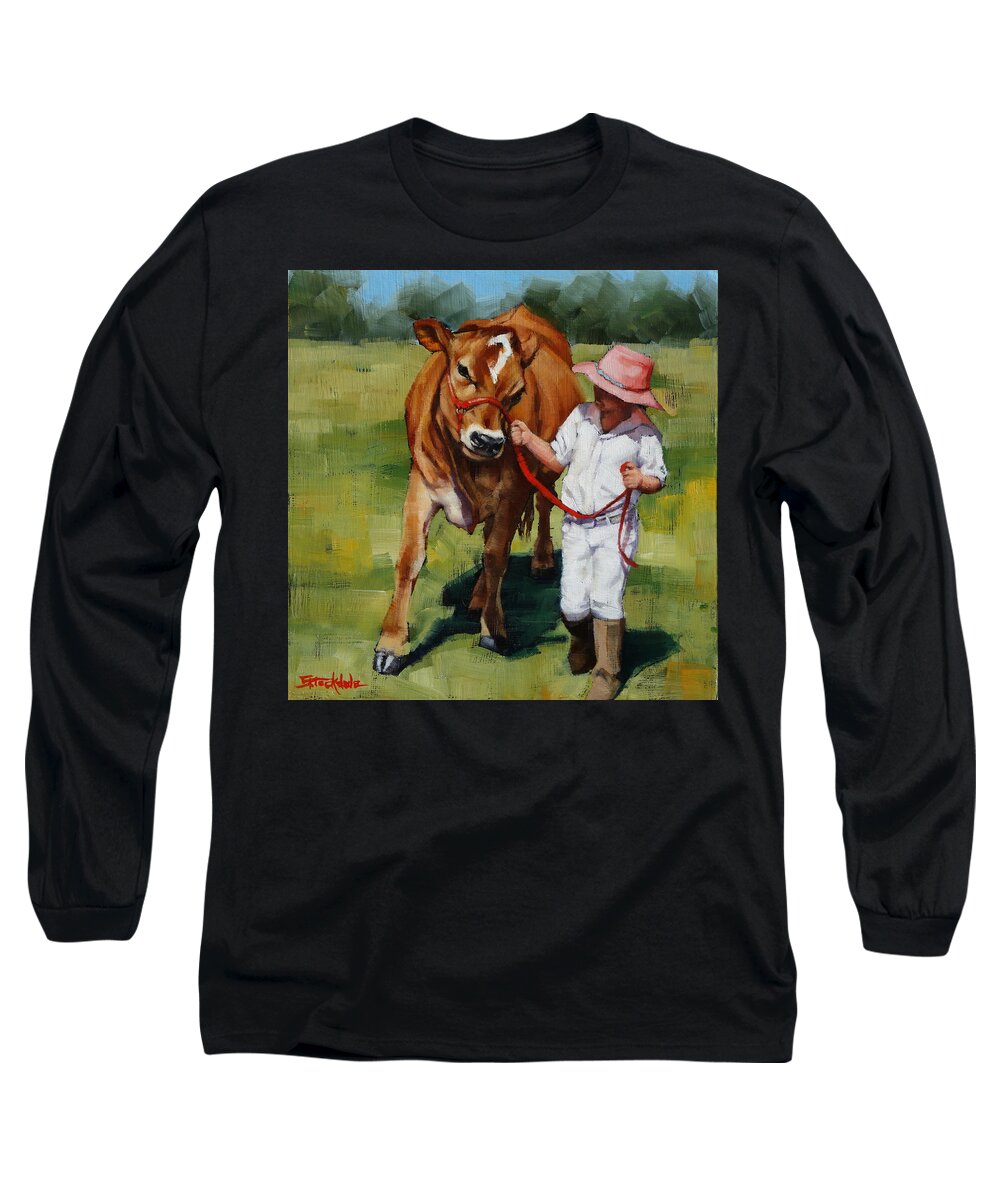 Cows Long Sleeve T-Shirt featuring the painting Showgirls by Margaret Stockdale