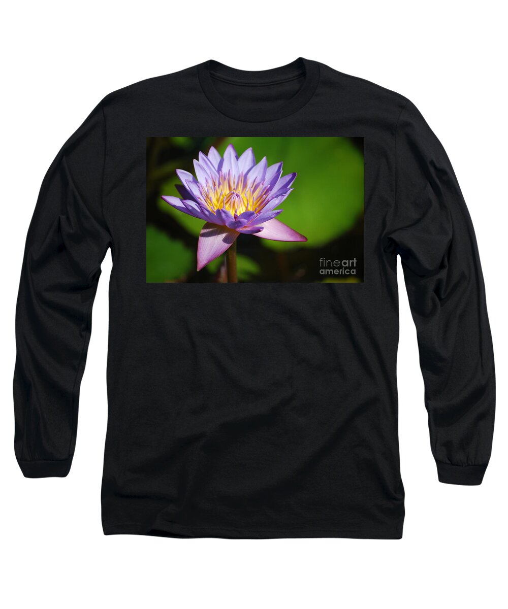 Nymphaea Long Sleeve T-Shirt featuring the photograph Single Purple Water Lily Number One by Heather Kirk