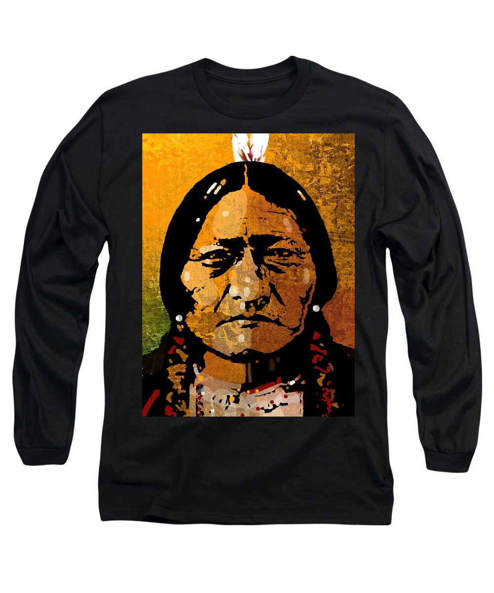 Native American Long Sleeve T-Shirt featuring the painting Sitting Bull by Paul Sachtleben